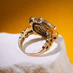 Two Tone Halo Round Cut White Sapphire Art Deco Engagement Ring For Women Belovegrace