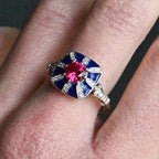Art Deco Two Tone Round Cut Ruby Sapphire Engagement Ring For Women Belovegrace