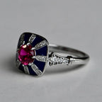 Art Deco Two Tone Round Cut Ruby Sapphire Engagement Ring For Women Belovegrace