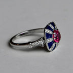 Art Deco Two Tone Round Cut Ruby Sapphire Engagement Ring For Women Belovegrace