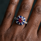Art Deco Geometric Brilliant Cut Ruby & Blue Sapphire Engagement Ring