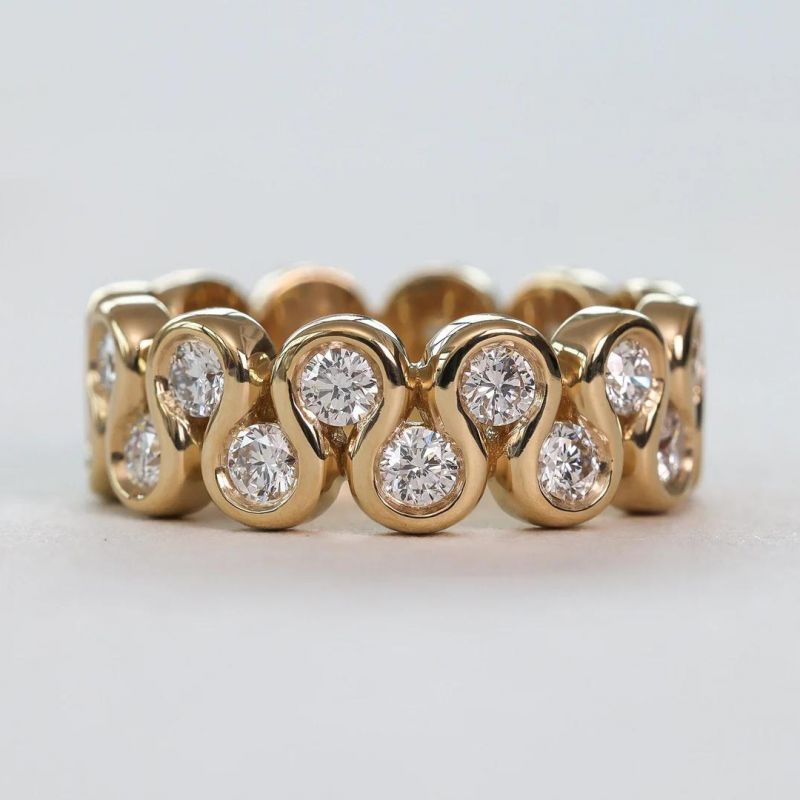 Golden Double Row Round Cut White Sapphire Wedding Band For Women Belovegrace