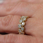 Golden Double Row Round Cut White Sapphire Wedding Band For Women Belovegrace