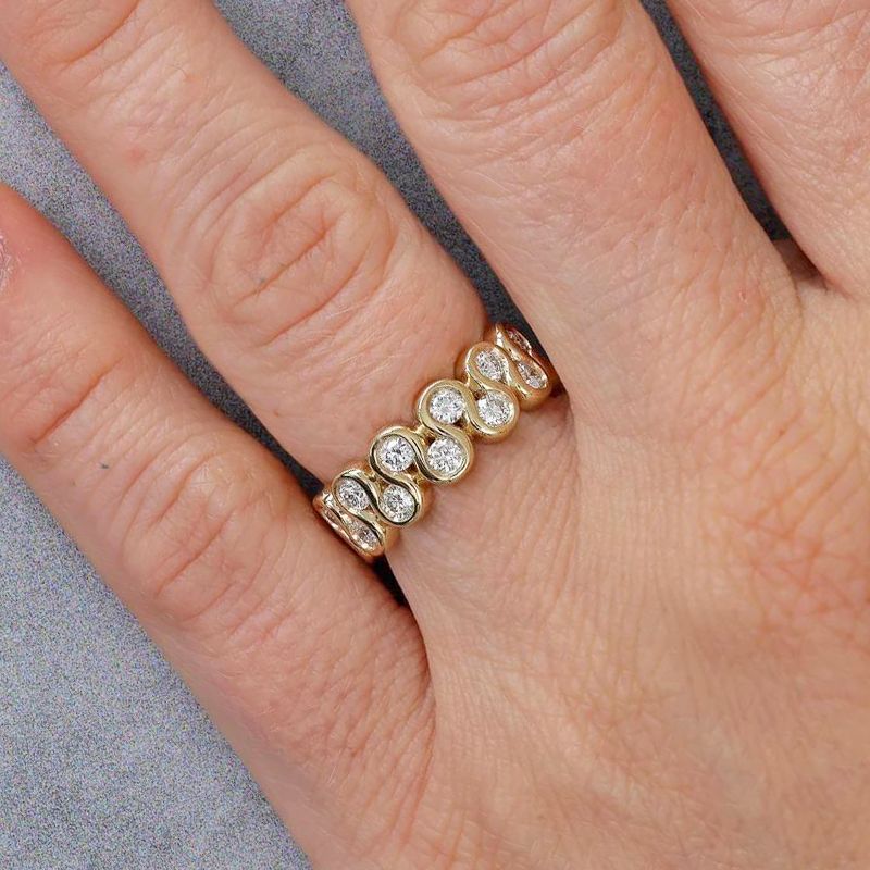 Golden Double Row Round Cut White Sapphire Wedding Band For Women Belovegrace