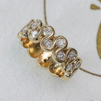 Golden Double Row Round Cut White Sapphire Wedding Band For Women Belovegrace
