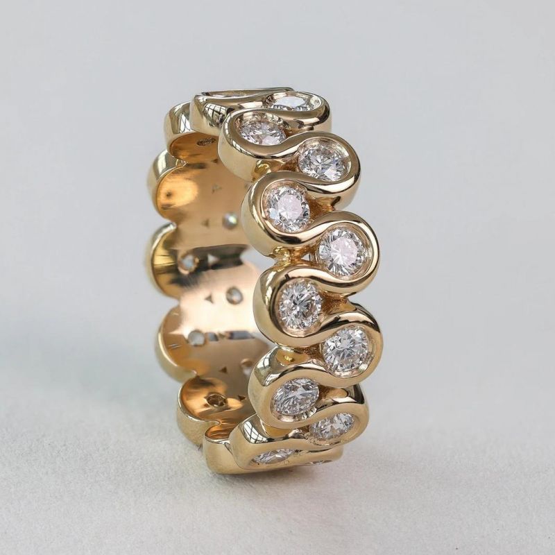 Golden Double Row Round Cut White Sapphire Wedding Band For Women Belovegrace
