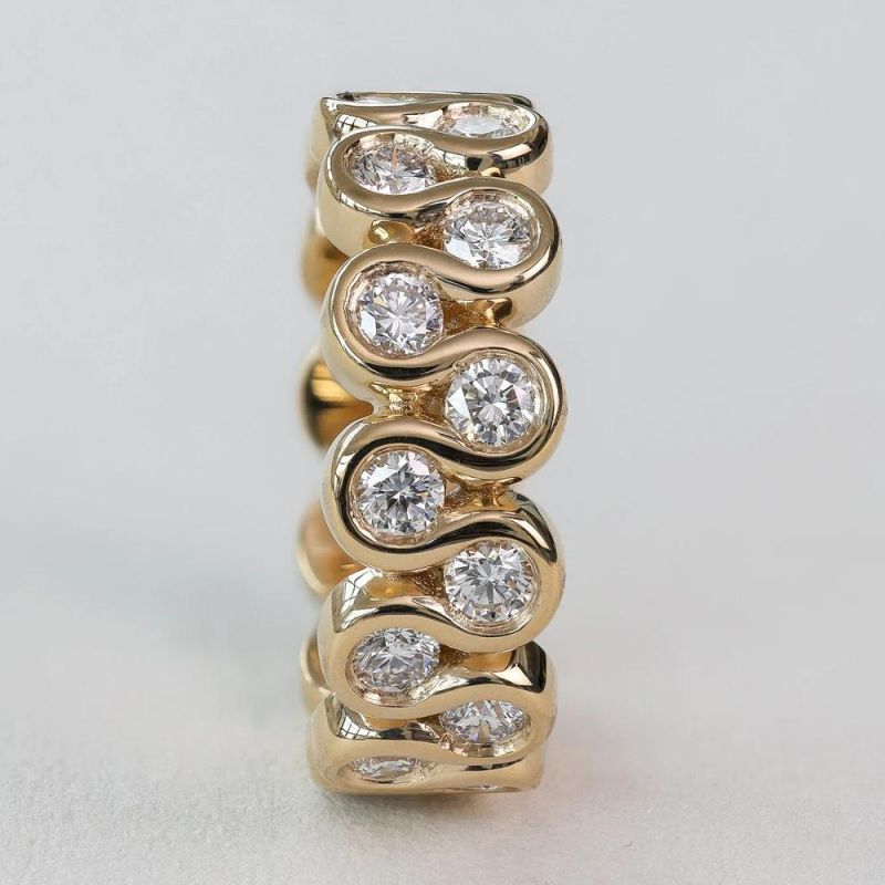 Golden Double Row Round Cut White Sapphire Wedding Band For Women Belovegrace