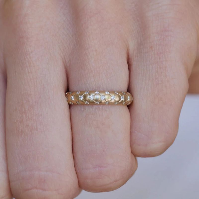 Vintage Golden Round Cut White Sapphire Half Eternity Wedding Band For Women Belovegrace