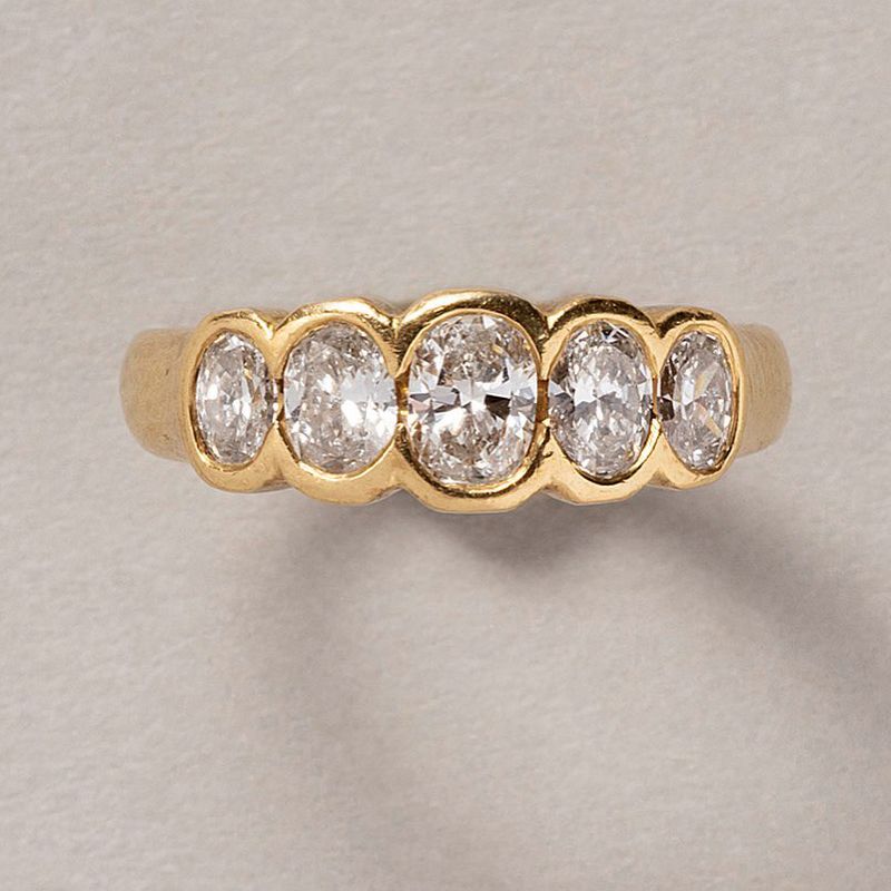 Golden Five Stone White Sapphire Oval Cut Engagement Ring For Women Belovegrace