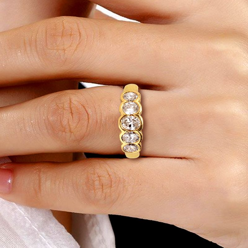 Golden Five Stone White Sapphire Oval Cut Engagement Ring For Women Belovegrace