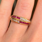 Golden Channel Setting Baguette Cut Ruby & White Sapphire Half Eternity Wedding Band For Women Belovegrace