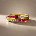 Channel Setting Golden Baguette & Round Cut Ruby Sapphire Wedding Band Ring