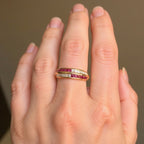 Channel Setting Golden Baguette & Round Cut Ruby Sapphire Wedding Band Ring