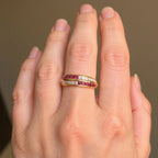 Channel Setting Golden Baguette & Round Cut Ruby Sapphire Wedding Band Ring