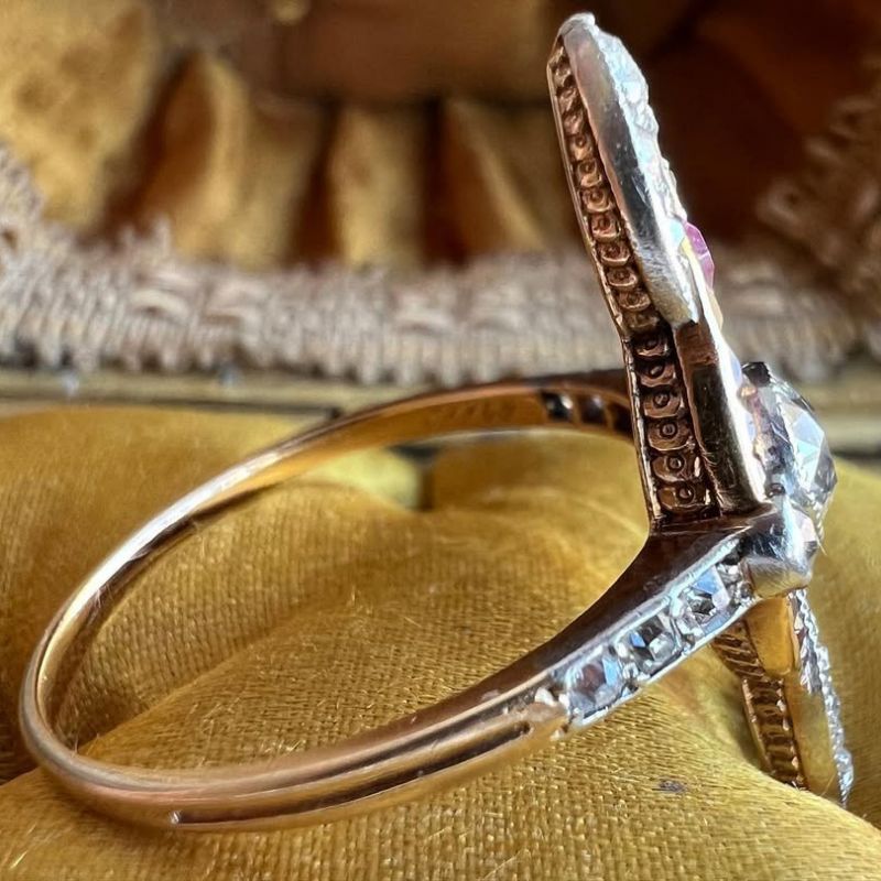 Two Tone White & Ruby Sapphire Round & Baguette Cut Engagement Ring For Women Belovegrace