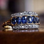 Two Tone Triple Row Cushion Cut Blue Sapphire Wedding Band For Women Belovegrace