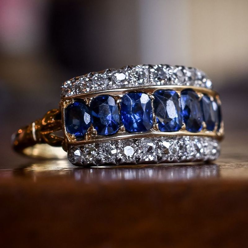 Two Tone Triple Row Cushion Cut Blue Sapphire Wedding Band For Women Belovegrace