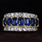 Two Tone Triple Row Cushion Cut Blue Sapphire Wedding Band For Women Belovegrace