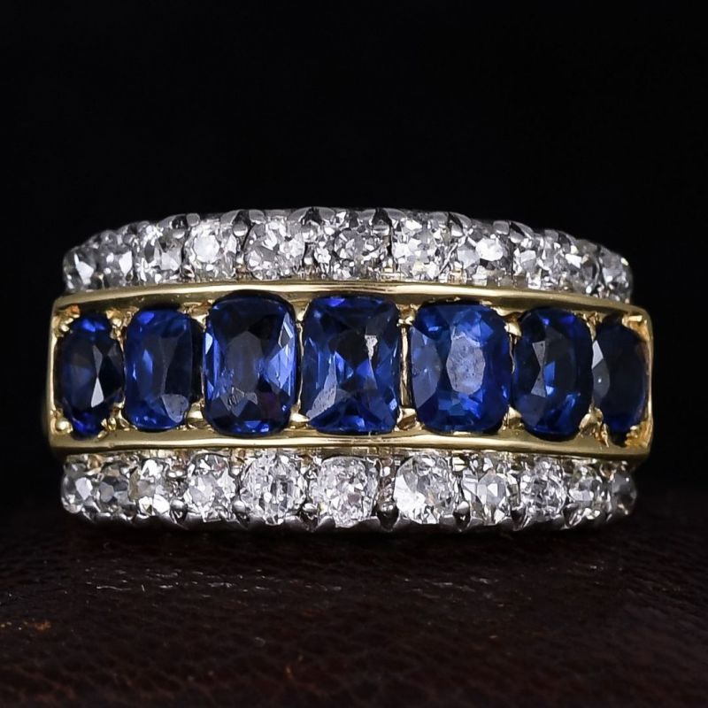 Two Tone Triple Row Cushion Cut Blue Sapphire Wedding Band For Women Belovegrace