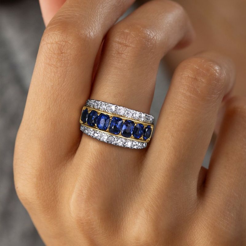 Two Tone Triple Row Cushion Cut Blue Sapphire Wedding Band For Women Belovegrace