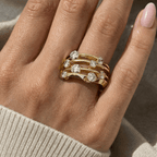 Modern Multi-Layer Golden Round Cut White Sapphire Wide Band Ring For Women