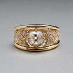 Art Deco Golden Round Cut White Sapphire Engagement Ring For Women Belovegrace