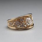 Art Deco Golden Round Cut White Sapphire Engagement Ring For Women Belovegrace
