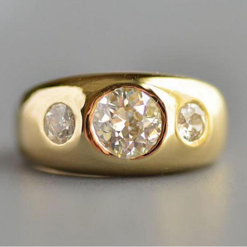 Golden Round Cut White Sapphire Engagement Ring For Women Belovegrace