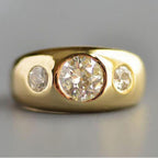 Golden Round Cut White Sapphire Engagement Ring For Women Belovegrace