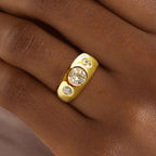 Golden Round Cut White Sapphire Engagement Ring For Women Belovegrace