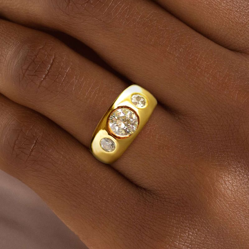 Golden Round Cut White Sapphire Engagement Ring For Women Belovegrace