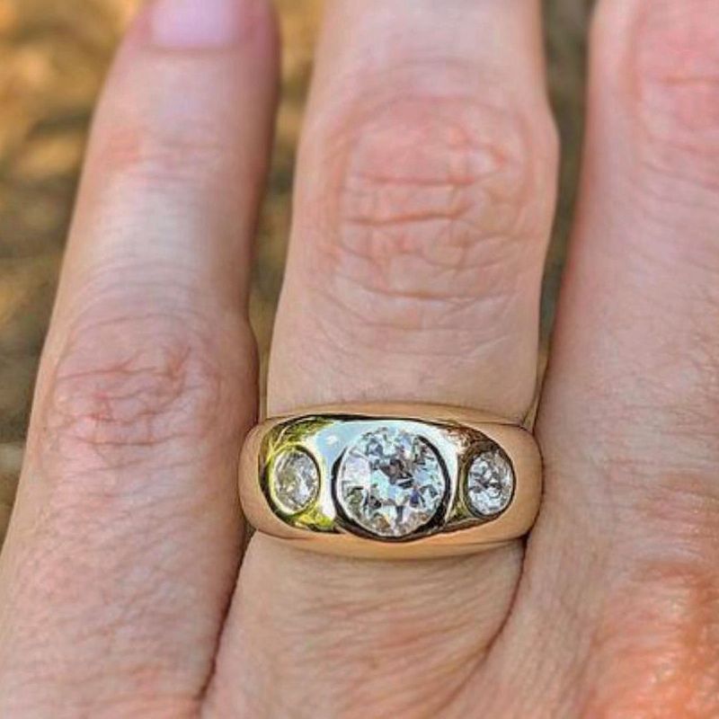 Golden Round Cut White Sapphire Engagement Ring For Women Belovegrace