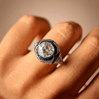 Art Deco Milgrain Brilliant Cut Blue Sapphire Engagement Ring For Women