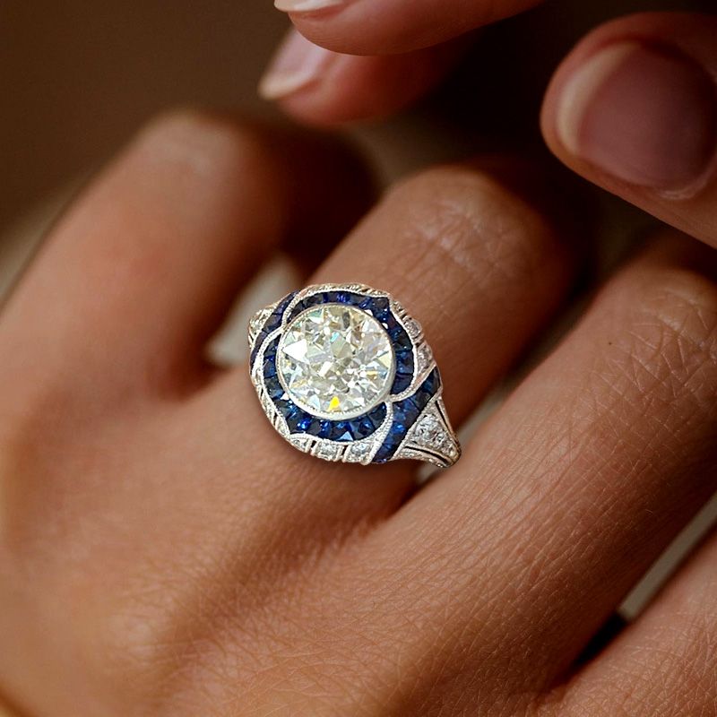 Vintage Round Cut White Sapphire Engagement Ring For Women Belovegrace