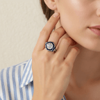 Art Deco Milgrain Brilliant Cut Blue Sapphire Engagement Ring For Women
