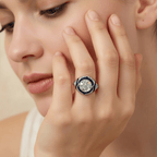 Art Deco Milgrain Brilliant Cut Blue Sapphire Engagement Ring For Women