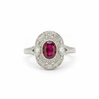 Luxury Jewelry Art Deco Halo Oval Cut Ruby Sapphire Engagement Rings