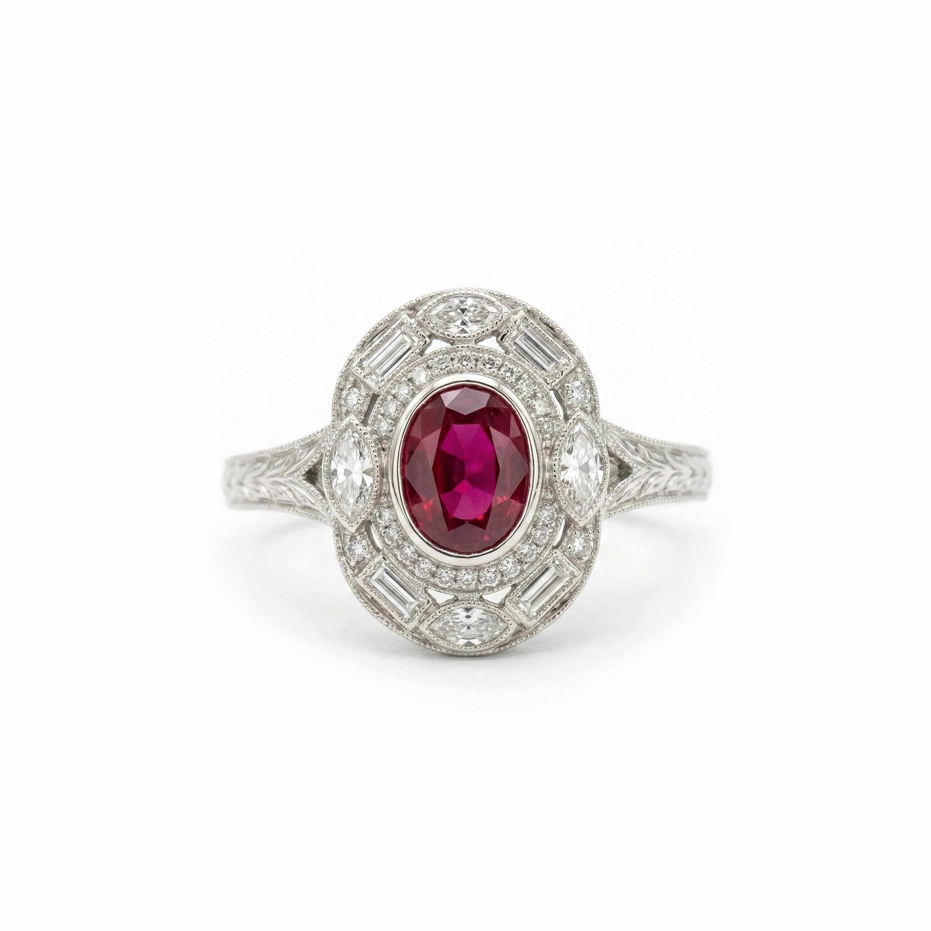 Luxury Jewelry Art Deco Halo Oval Cut Ruby Sapphire Engagement Rings