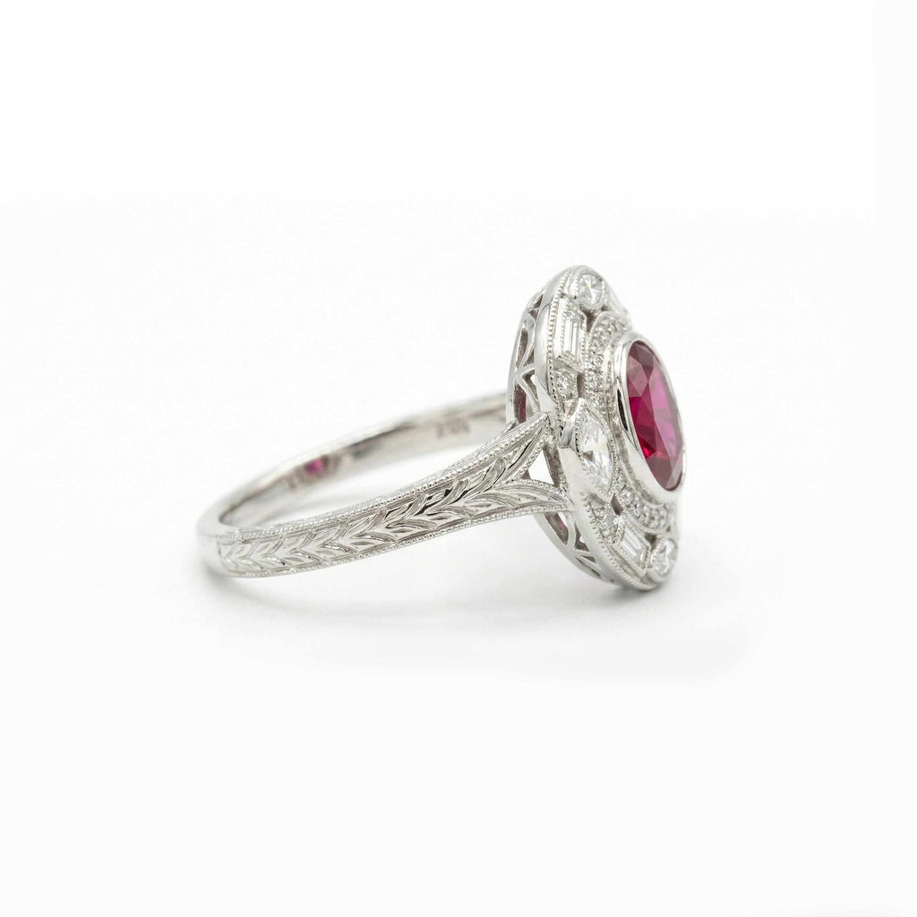 Luxury Jewelry Art Deco Halo Oval Cut Ruby Sapphire Engagement Rings