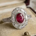 Luxury Jewelry Art Deco Halo Oval Cut Ruby Sapphire Engagement Rings