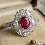 Luxury Jewelry Art Deco Halo Oval Cut Ruby Sapphire Engagement Rings