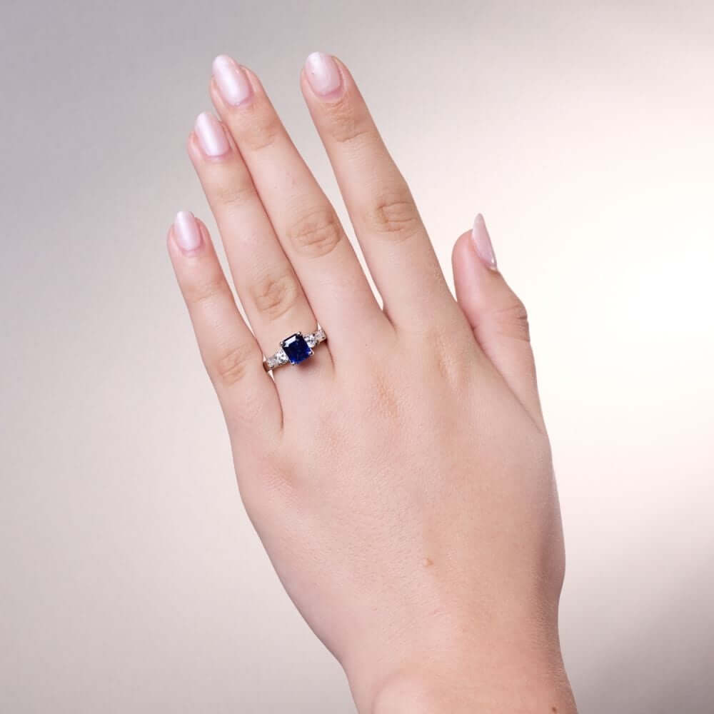 Luxury 2 Carat Emerald Cut Blue Sapphire Engagement Ring