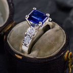 Luxury 2 Carat Emerald Cut Blue Sapphire Engagement Ring