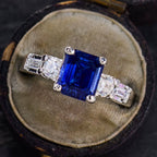 Luxury 2 Carat Emerald Cut Blue Sapphire Engagement Ring