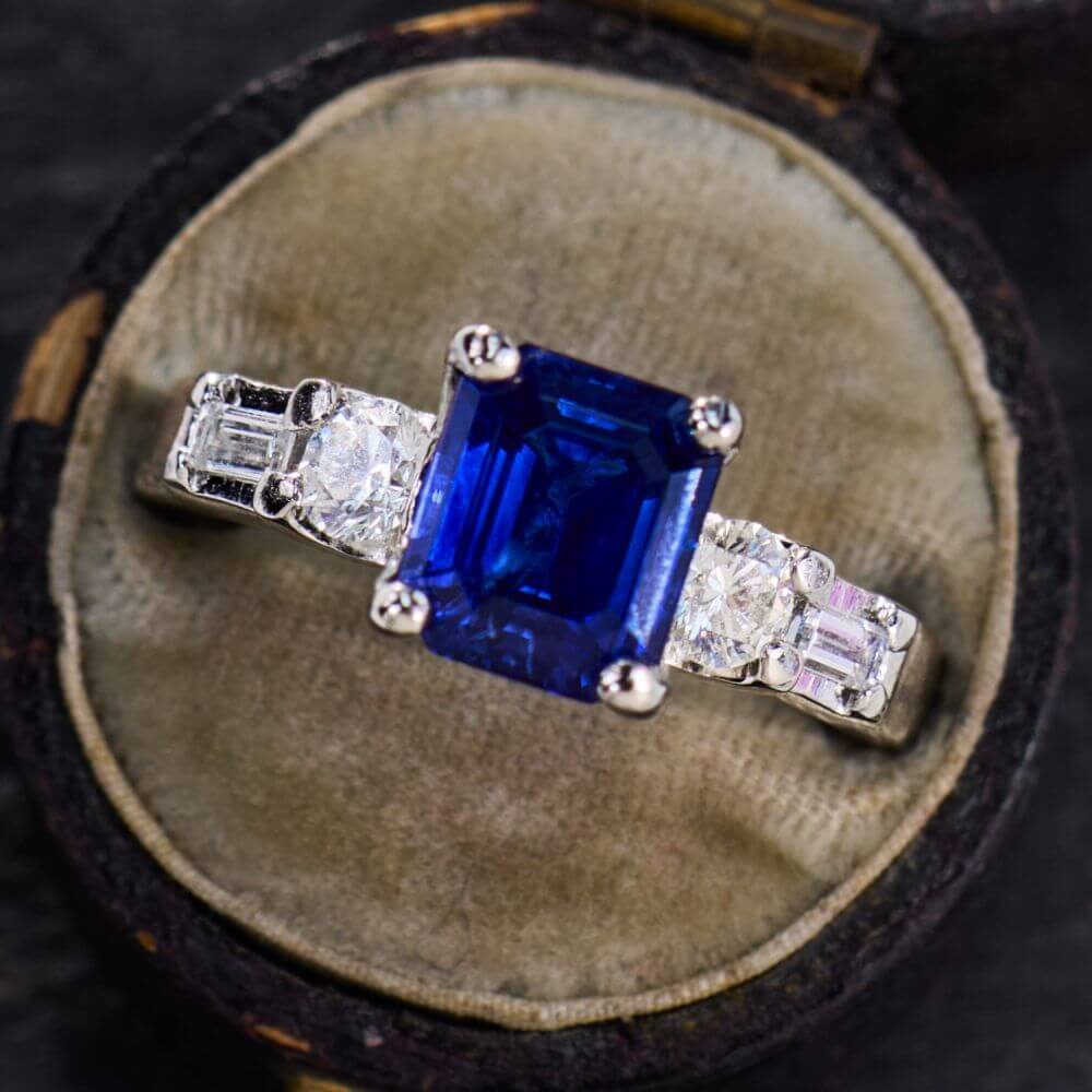 2 Carat Emerald Cut Blue Sapphire Engagement Ring