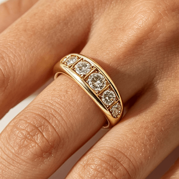 Luxury Jewelry Golden Round Cut White Sapphire Half Eternity Wedding Band For Women