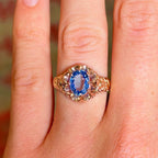 Luxury Jewelry Golden Solitaire Oval Cut Blue Sapphire Engagement Rings