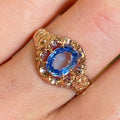 Luxury Jewelry Golden Solitaire Oval Cut Blue Sapphire Engagement Rings