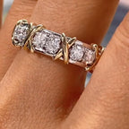 Luxury Two Tone Unique Design Round Cut White Sapphire Eternity Wedding Band For Women