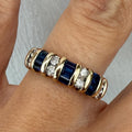 Luxury Jewelry Vintage Vertical Channel Baguette & Round Cut Blue & White Sapphire Half Eternity Wedding Bands